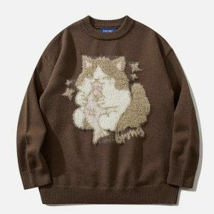 retro cat sweater edgy & vibrant streetwear 3319