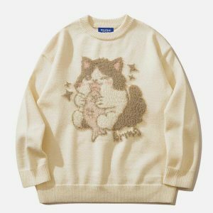 retro cat sweater edgy & vibrant streetwear 4265