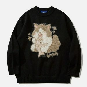 retro cat sweater edgy & vibrant streetwear 5203
