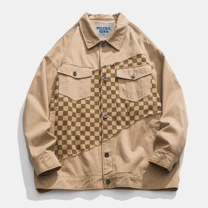 retro checkerboard jacket   eclectic patchwork design 2256