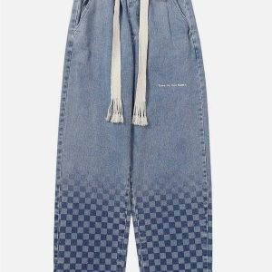 retro checkerboard jeans dynamic print & street style 4322