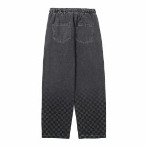 retro checkerboard jeans dynamic print & street style 6174