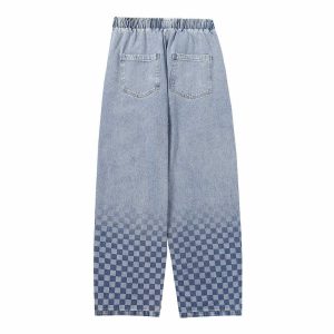 retro checkerboard jeans dynamic print & street style 7365