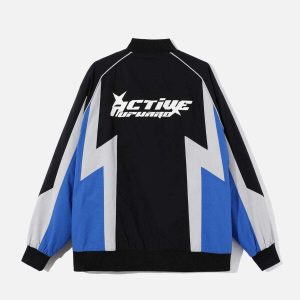 retro color block racing jacket   sleek & youthful appeal 1062
