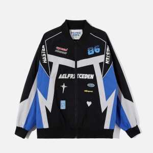 retro color block racing jacket   sleek & youthful appeal 6120