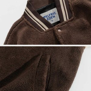 retro color block sherpa coat   embroidered & chic 6819
