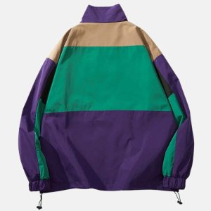 retro colorblock patchwork jacket   iconic urban style 6991
