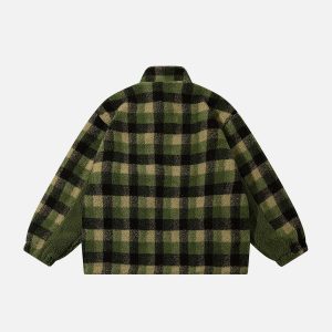 retro colorblock plaid sherpa coat   chic & warm streetwear 1388