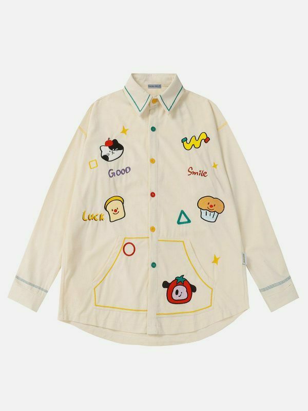 retro corduroy embroidered shirt urban vintage style 5718