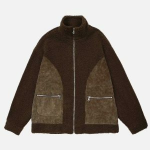 retro corduroy sherpa coat   eclectic patchwork design 2821