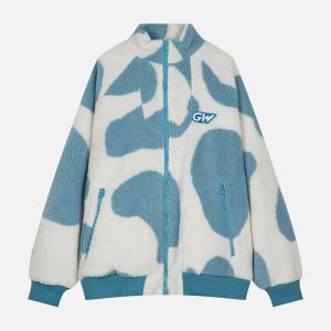 retro cow graphic sherpa coat   chic & cozy streetwear 3314
