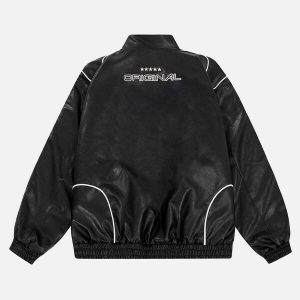 retro embroidered racing jacket pu crafted & dynamic style 4020