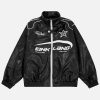 retro embroidered racing jacket pu crafted & dynamic style 8653
