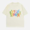 retro flocked letter tee   colorful & youthful style 2392