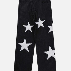 retro flocked star jeans   chic & youthful streetwear 1282