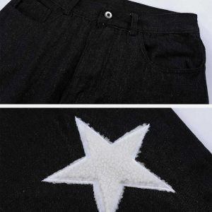 retro flocked star jeans   chic & youthful streetwear 6893