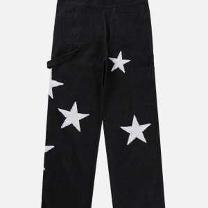 retro flocked star jeans   chic & youthful streetwear 8093