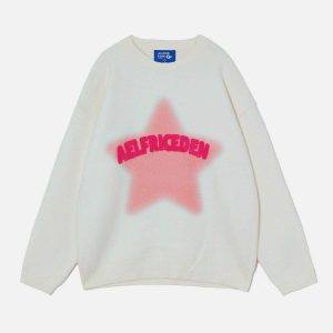retro flocking star sweater   chic & youthful appeal 5105