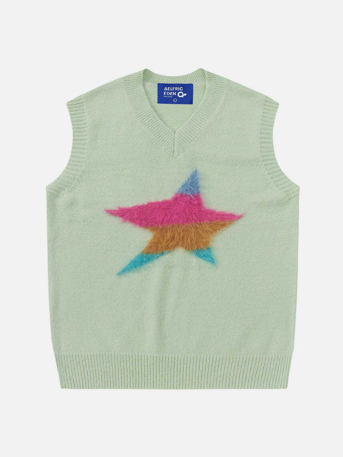 retro flocking star sweater vest   chic y2k streetwear 6134