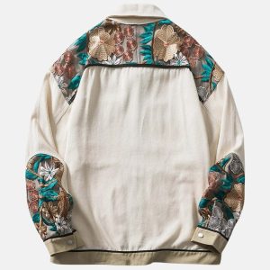 retro flower patchwork denim jacket   chic & youthful style 3020