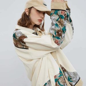 retro flower patchwork denim jacket   chic & youthful style 8895