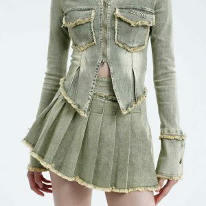 retro fringe denim skirt edgy & vibrant streetwear 1524