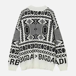 retro geometric sweater vintage pattern & dynamic style 2345