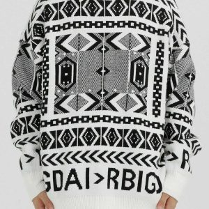 retro geometric sweater vintage pattern & dynamic style 3983