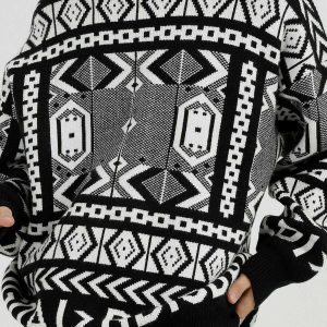 retro geometric sweater vintage pattern & dynamic style 6133