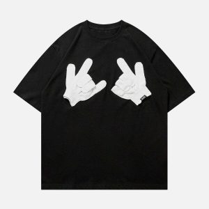 retro gloves graphic tee   youthful & dynamic streetwear 2233