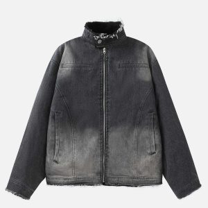 retro gradient denim jacket   urban chic & trendy style 7302