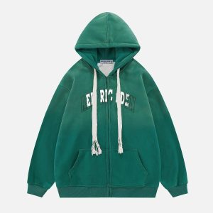 retro gradient embroidered hoodie   zip up urban chic 4549