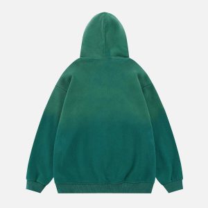 retro gradient embroidered hoodie   zip up urban chic 5537