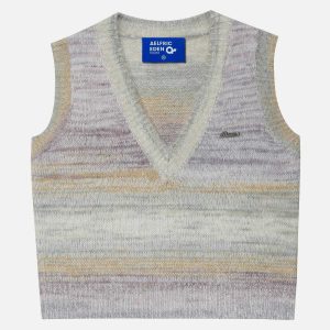 retro gradient sweater vest   youthful & trendy appeal 5021
