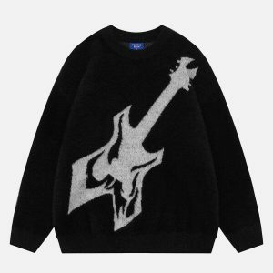 retro guitar graphic sweater vintage melody & urban style 5229