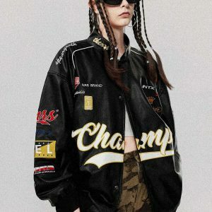 retro letter embroidered racing jacket urban chic 2433