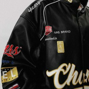 retro letter embroidered racing jacket urban chic 4686