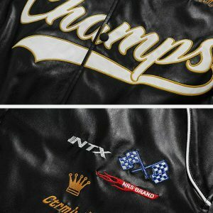 retro letter embroidered racing jacket urban chic 5312