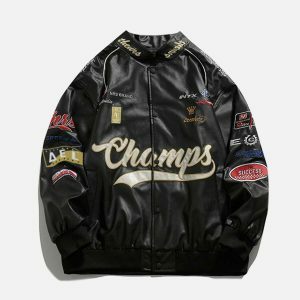 retro letter embroidered racing jacket urban chic 5326