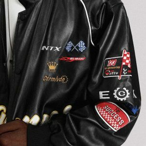 retro letter embroidered racing jacket urban chic 6088
