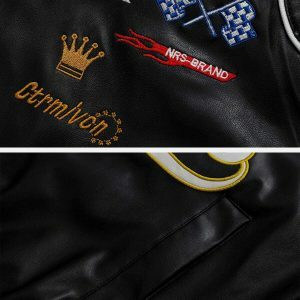 retro letter embroidered racing jacket urban chic 8745