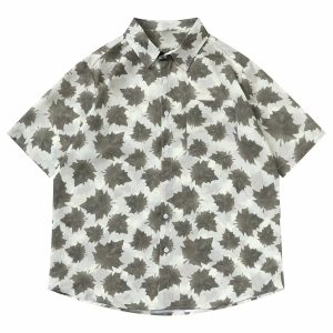 retro maple leaf print shirt   chic & youthful style 4537