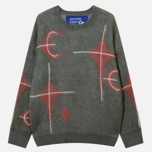 retro moon and star sweater edgy & vibrant streetwear 2329
