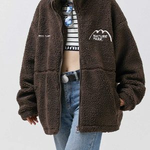 retro mountain sherpa coat embroidered & cozy style 1038