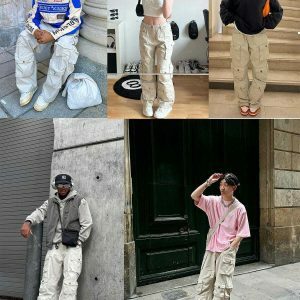 retro multi pocket cargo pants urban style 1405