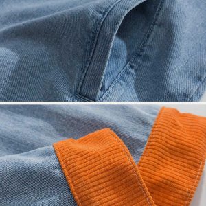 retro orange corduroy & denim jacket patchwork design 1548