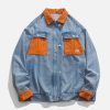 retro orange corduroy & denim jacket patchwork design 6608
