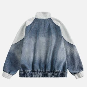retro patchwork denim racing jacket edgy & vibrant streetwear 1153