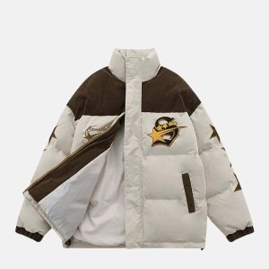 retro patchwork padded jacket   iconic & youthful style 7450