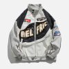 retro patchwork racing jacket   chic trackside statement 2579